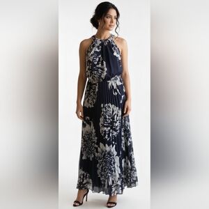 NWT Lane Bryant Navy Blue and White Floral Maxi Dress Size 14